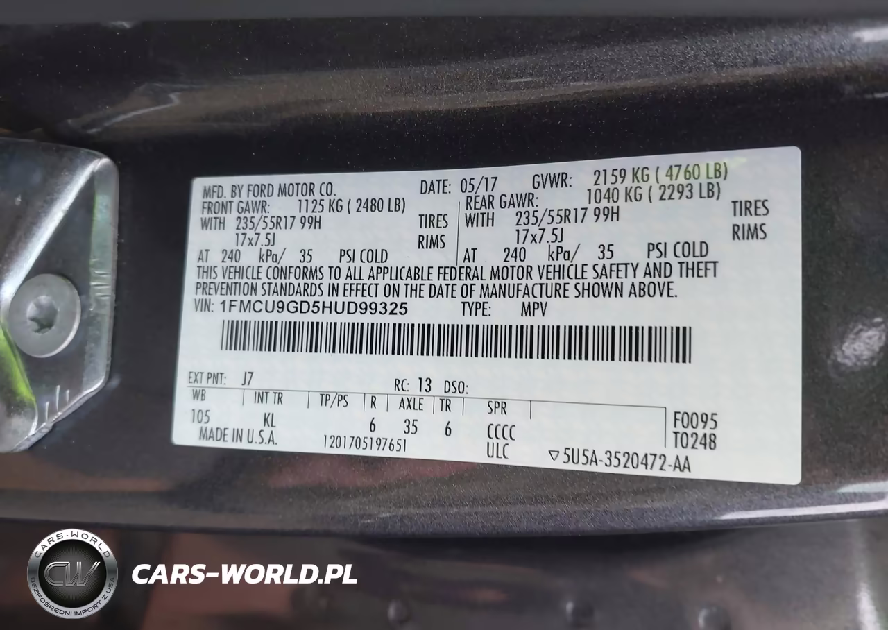 2017 Ford Escape Se VIN:1FMCU9GD5HUD99325 - 9