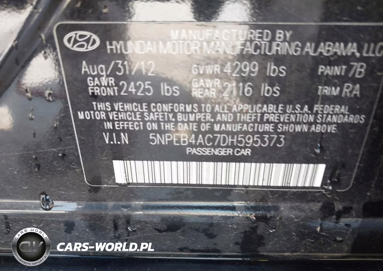 2013 Hyundai Sonata Gls VIN:5NPEB4AC7DH595373 - 9