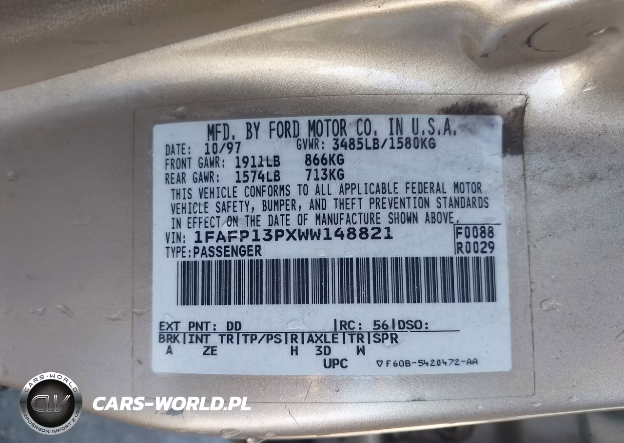 1998 Ford Escort Se VIN:1FAFP13PXWW148821 - 9