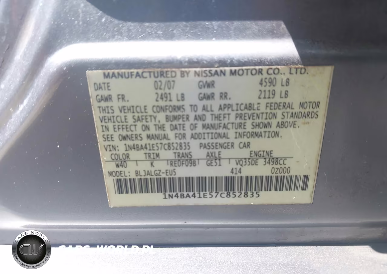 2007 Nissan Maxima 3.5 Sl VIN:1N4BA41E57C852835 - 9