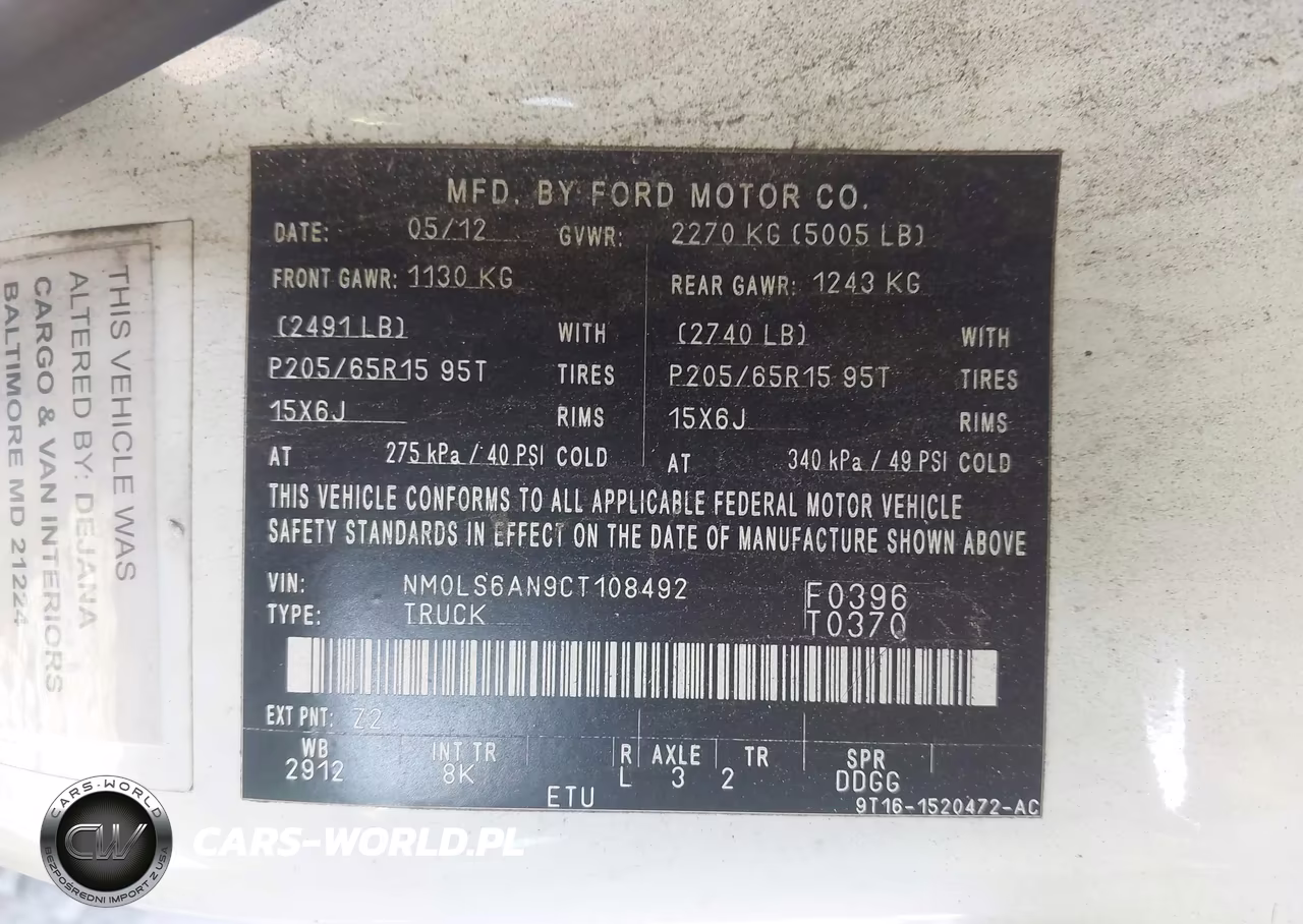 2012 Ford Transit Connect Xl VIN:NM0LS6AN9CT108492 - 9