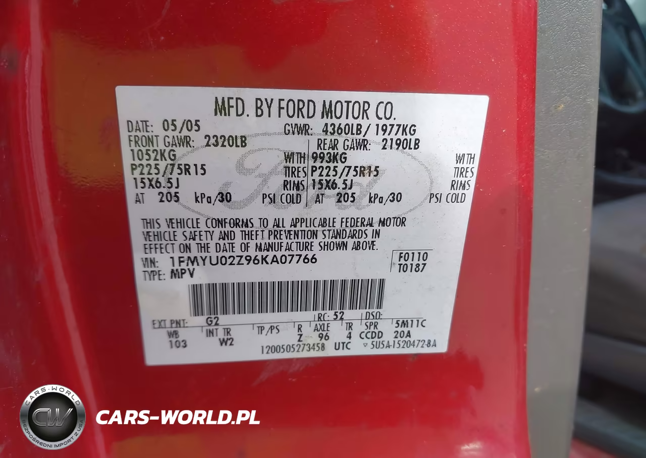 2006 Ford Escape Xls-Xls Manual VIN:1FMYU02Z96KA07766 - 9