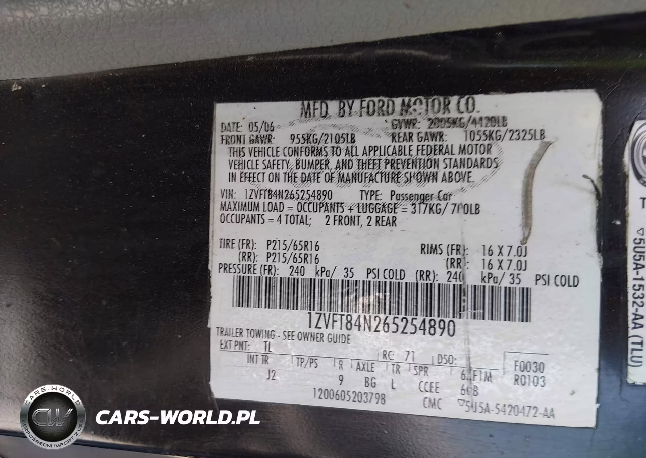2006 Ford Mustang V6 VIN:1ZVFT84N265254890 - 9