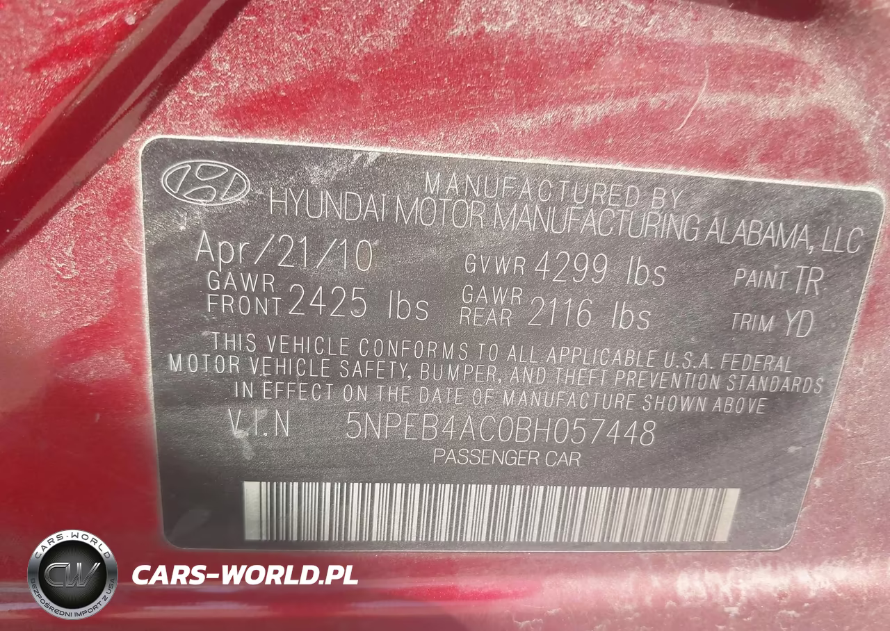 HYUNDAI SONATA GLS VIN:5NPEB4AC0BH057448 - 9