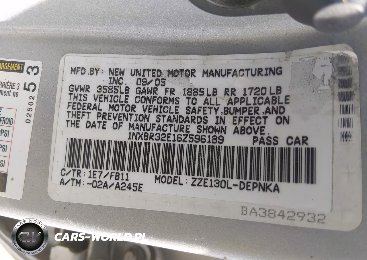 2006 Toyota Corolla Le VIN:1NXBR32E16Z596189 - 9