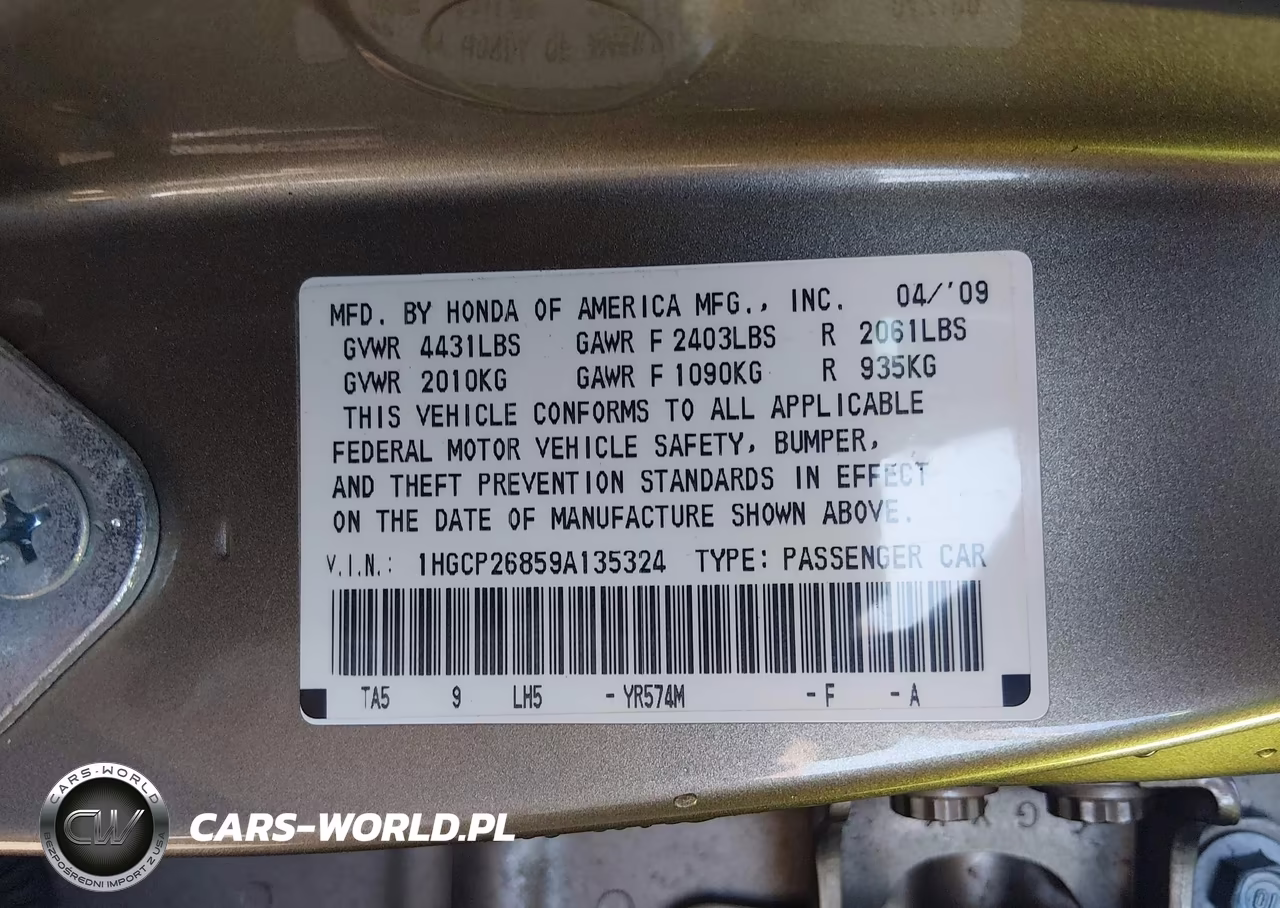 2009 Honda Accord 2.4 Ex-L VIN:1HGCP26859A135324 - 9