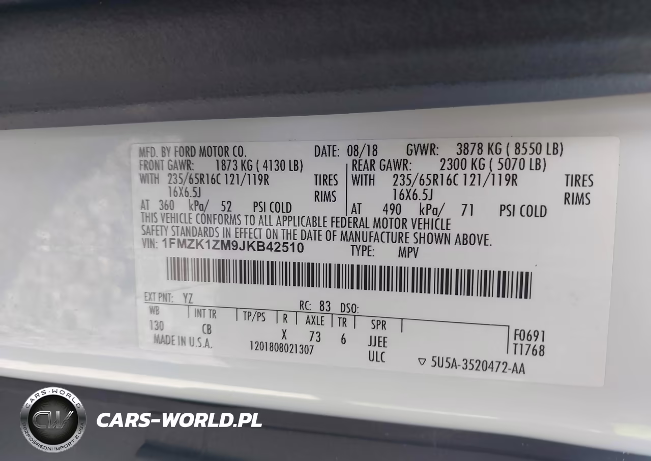 2018 Ford Transit-150 Xl VIN:1FMZK1ZM9JKB42510 - 9