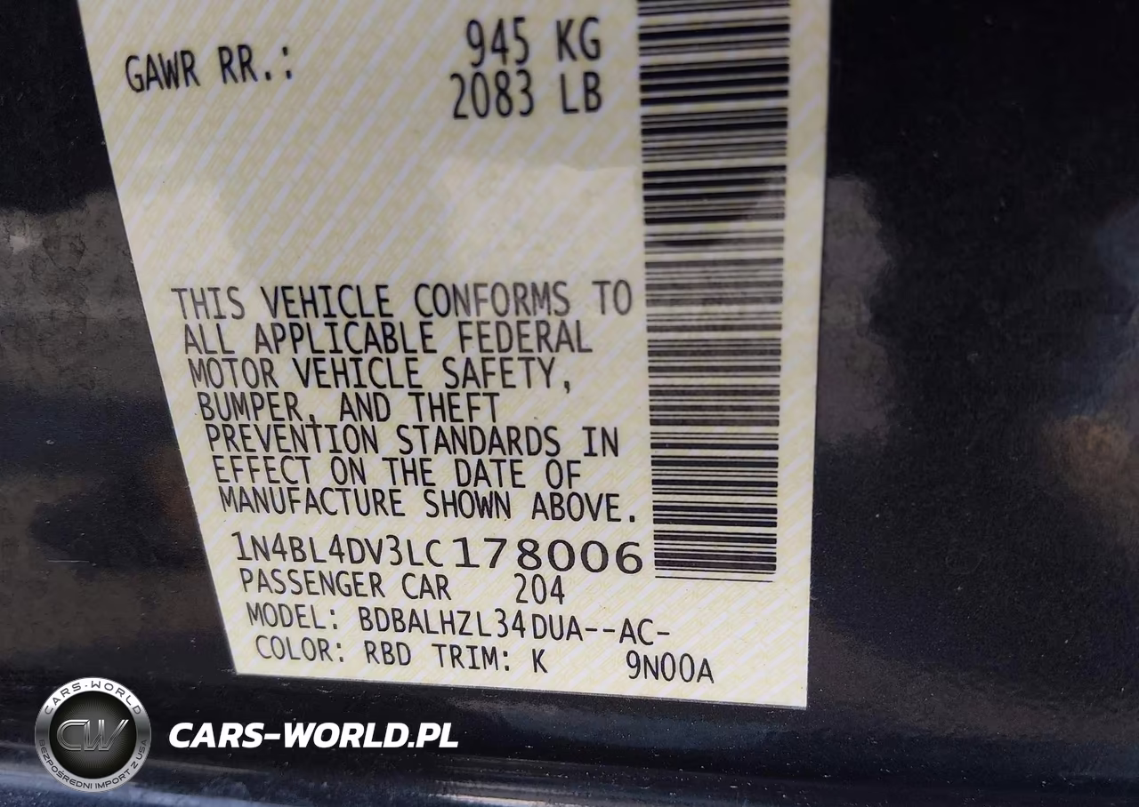 2020 Nissan Altima Sv Fwd VIN:1N4BL4DV3LC178006 - 9