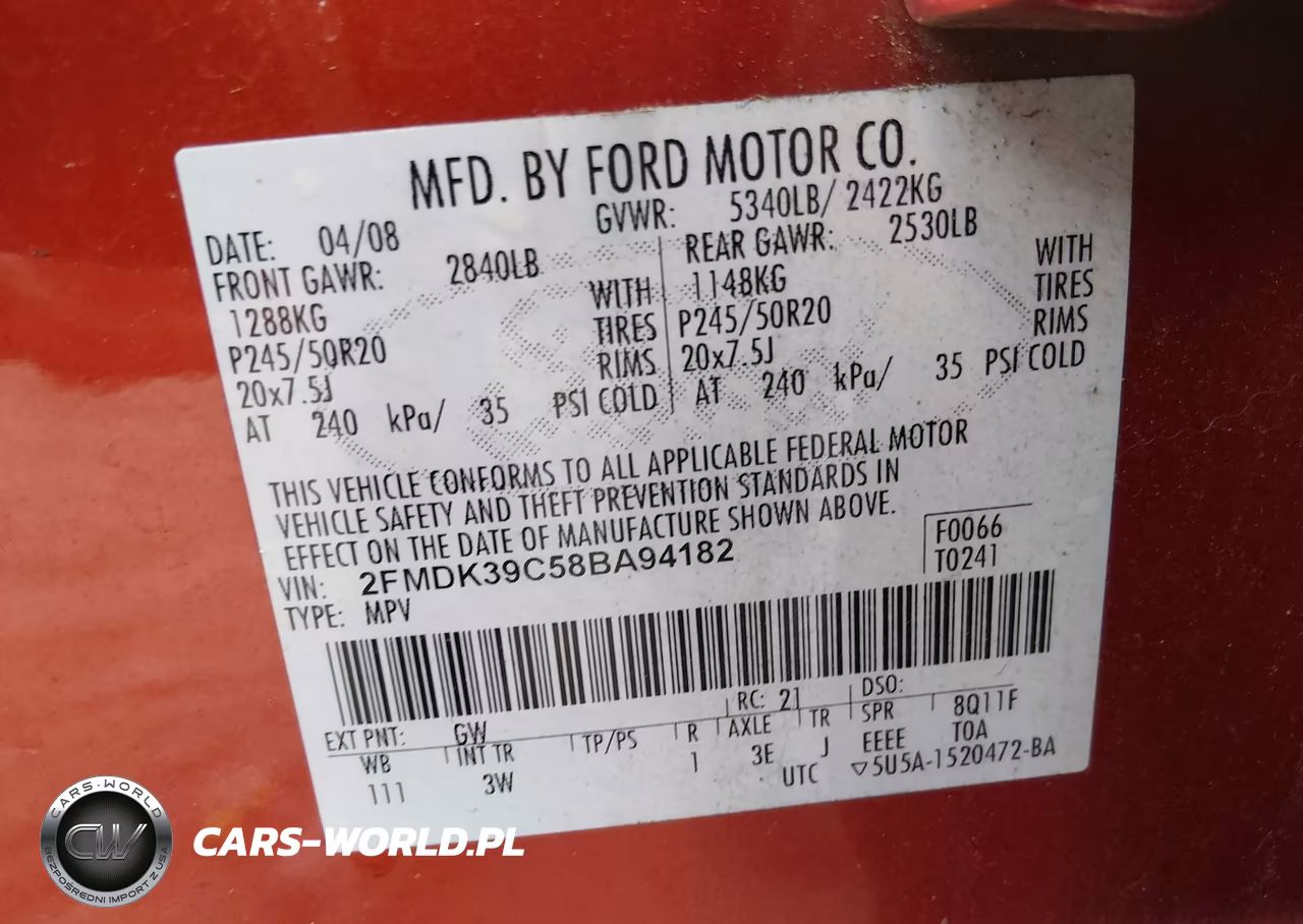 2008 Ford Edge Limited VIN:2FMDK39C58BA94182 - 9