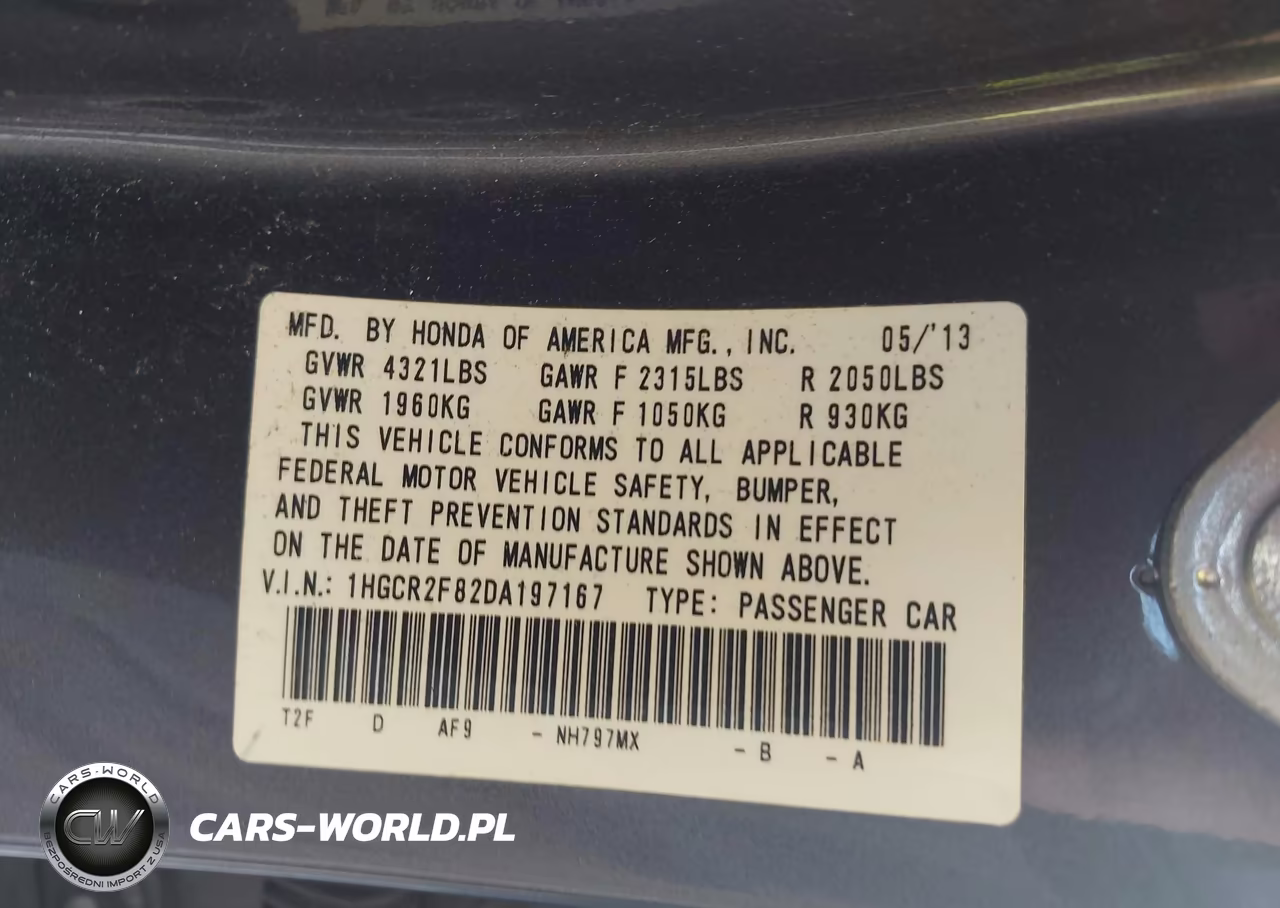 2013 Honda Accord Ex-L VIN:1HGCR2F82DA197167 - 9
