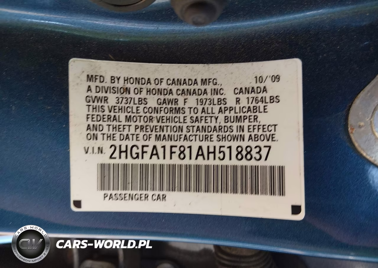 2010 Honda Civic Ex VIN:2HGFA1F81AH518837 - 9