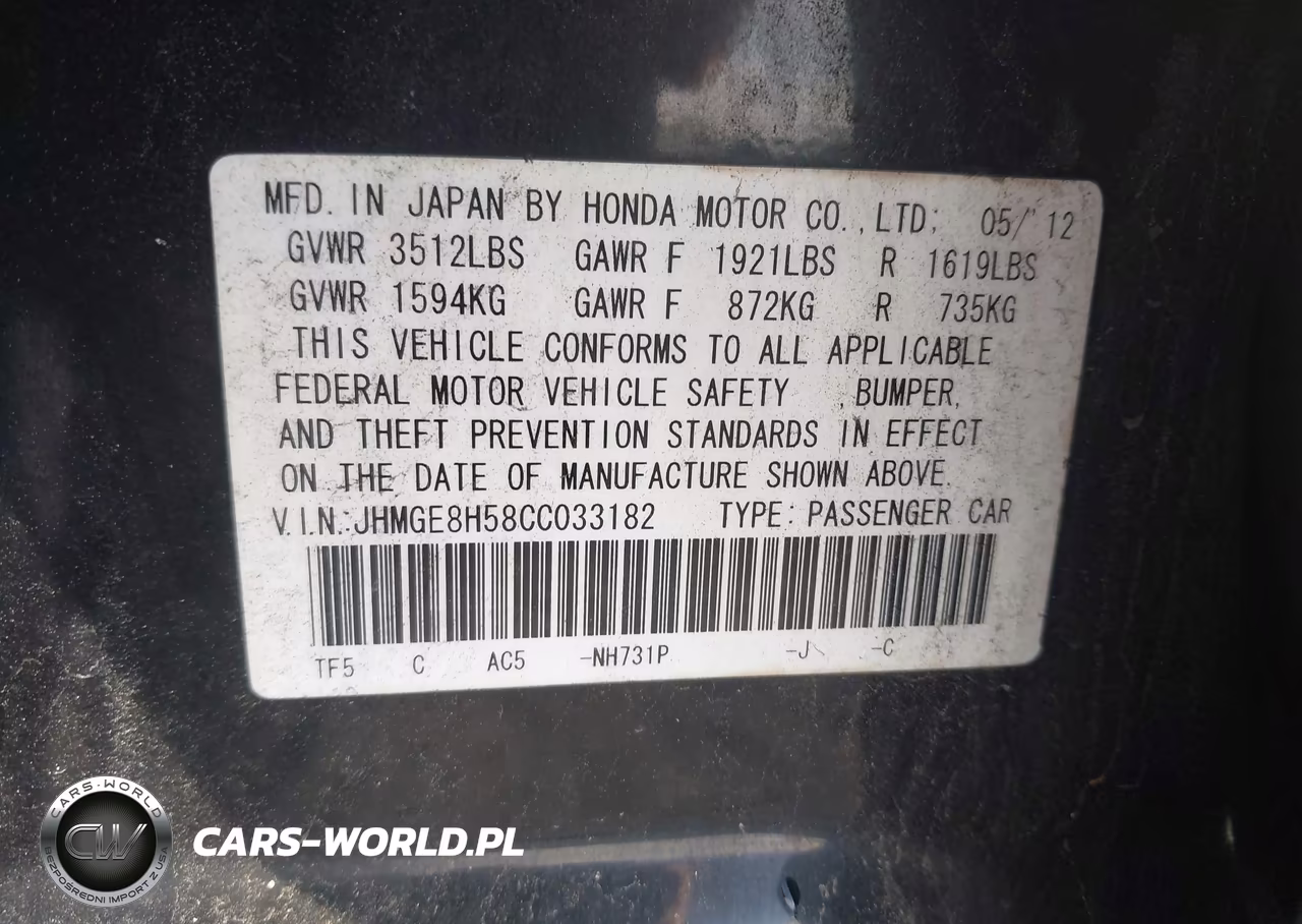 2012 Honda Fit Sport VIN:JHMGE8H58CC033182 - 9