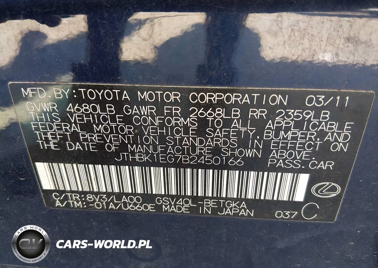 2011 Lexus Es 350 VIN:JTHBK1EG7B2450166 - 9