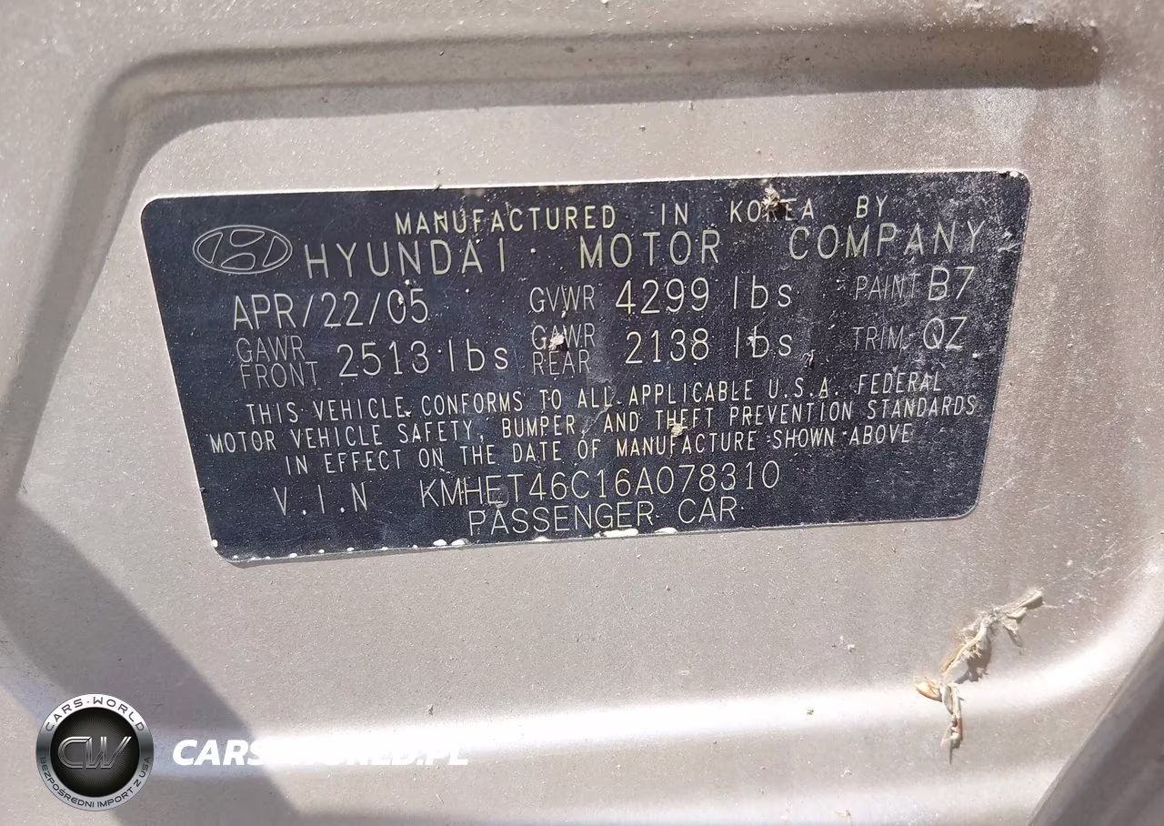 2006 Hyundai Sonata Gl VIN:KMHET46C16A078310 - 9