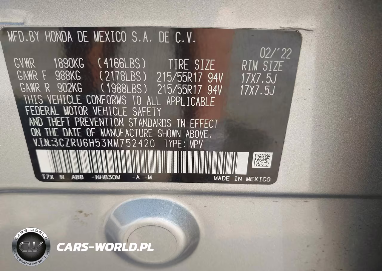 2022 Honda Hr-V Awd Ex VIN:3CZRU6H53NM752420 - 9