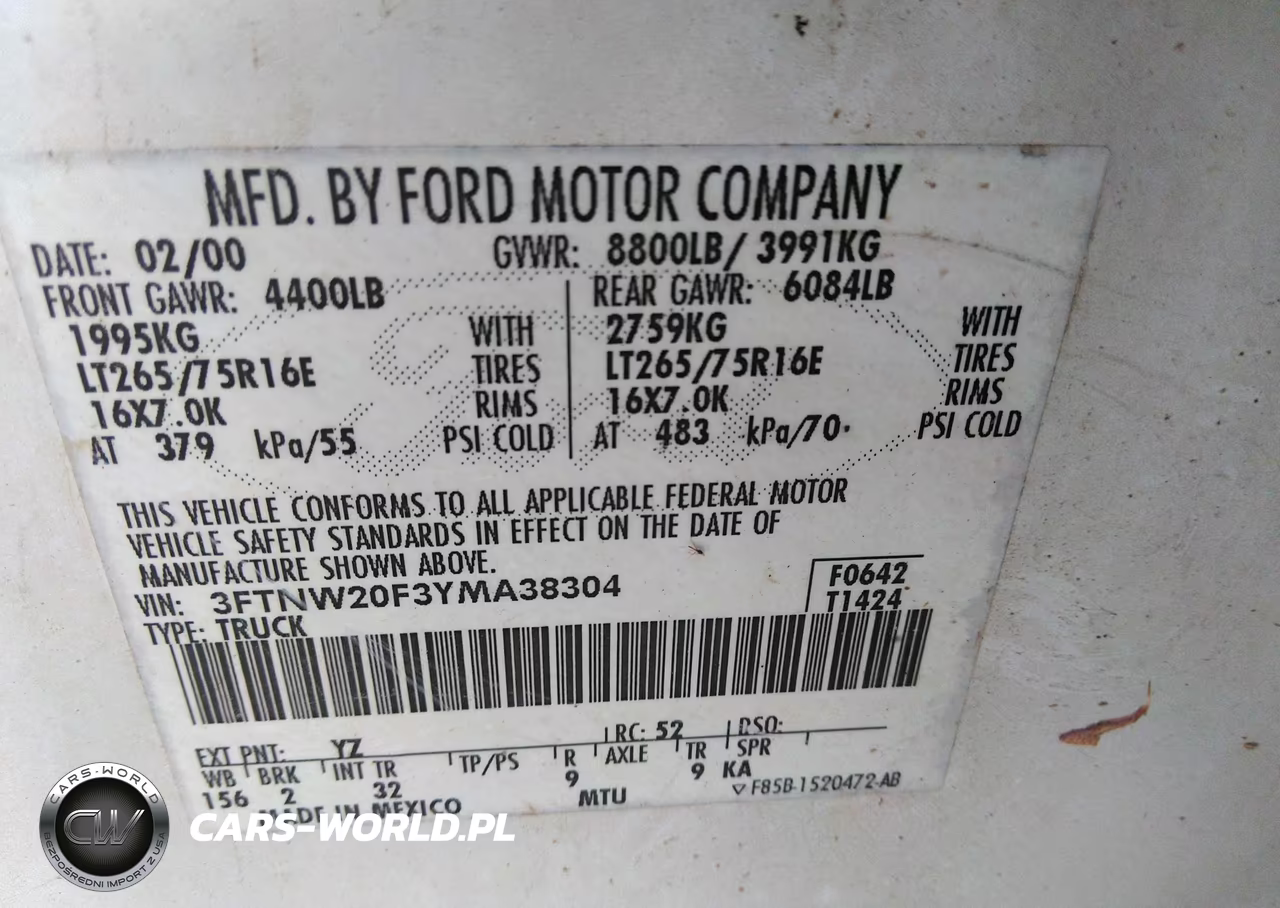 2000 Ford Super Duty F-250 Lariat-Xl-Xlt VIN:3FTNW20F3YMA38304 - 9