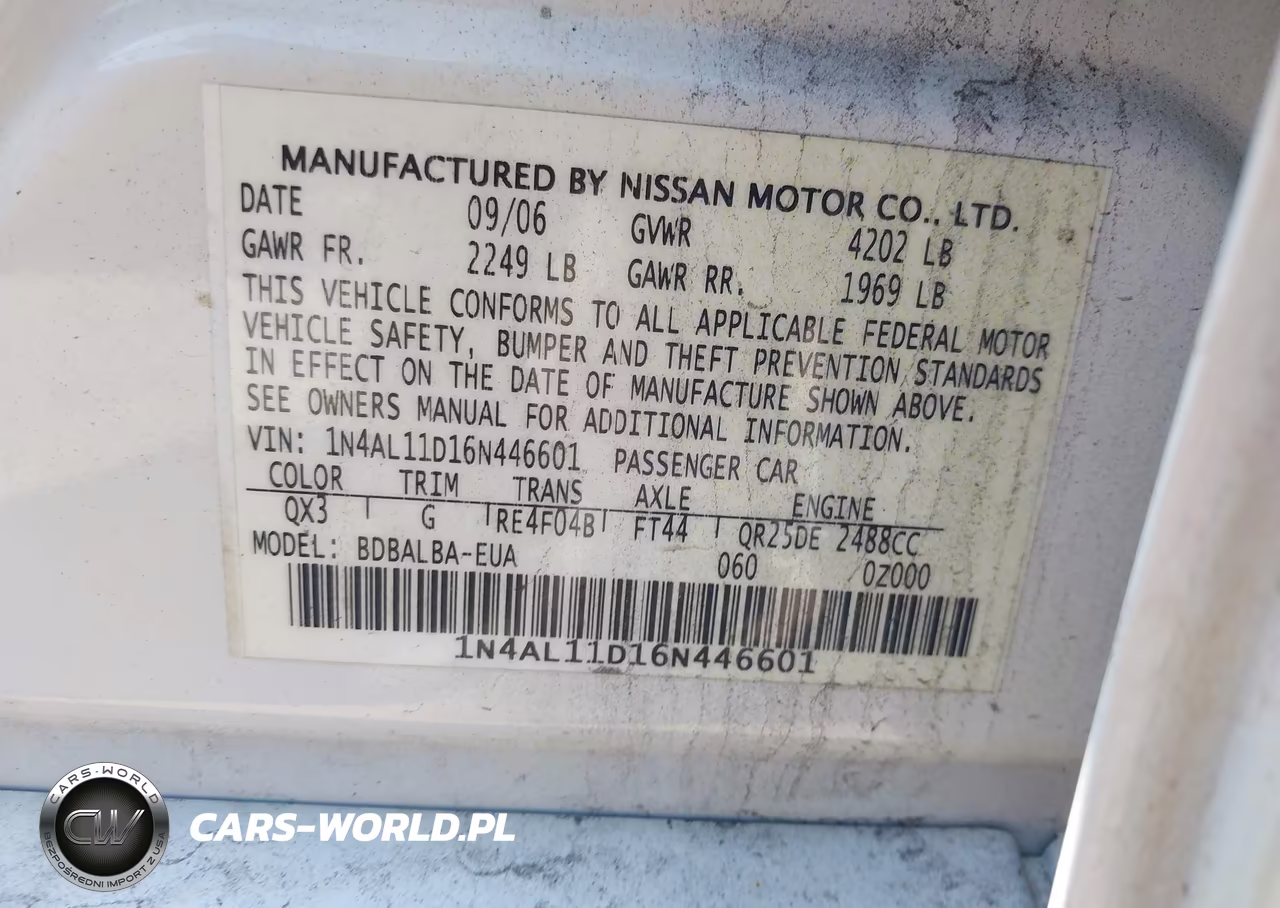2006 Nissan Altima 2.5 S VIN:1N4AL11D16N446601 - 9