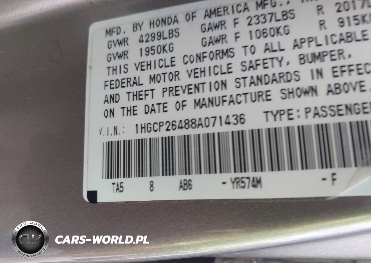 2008 Honda Accord 2.4 Lx-P VIN:1HGCP26488A071436 - 9