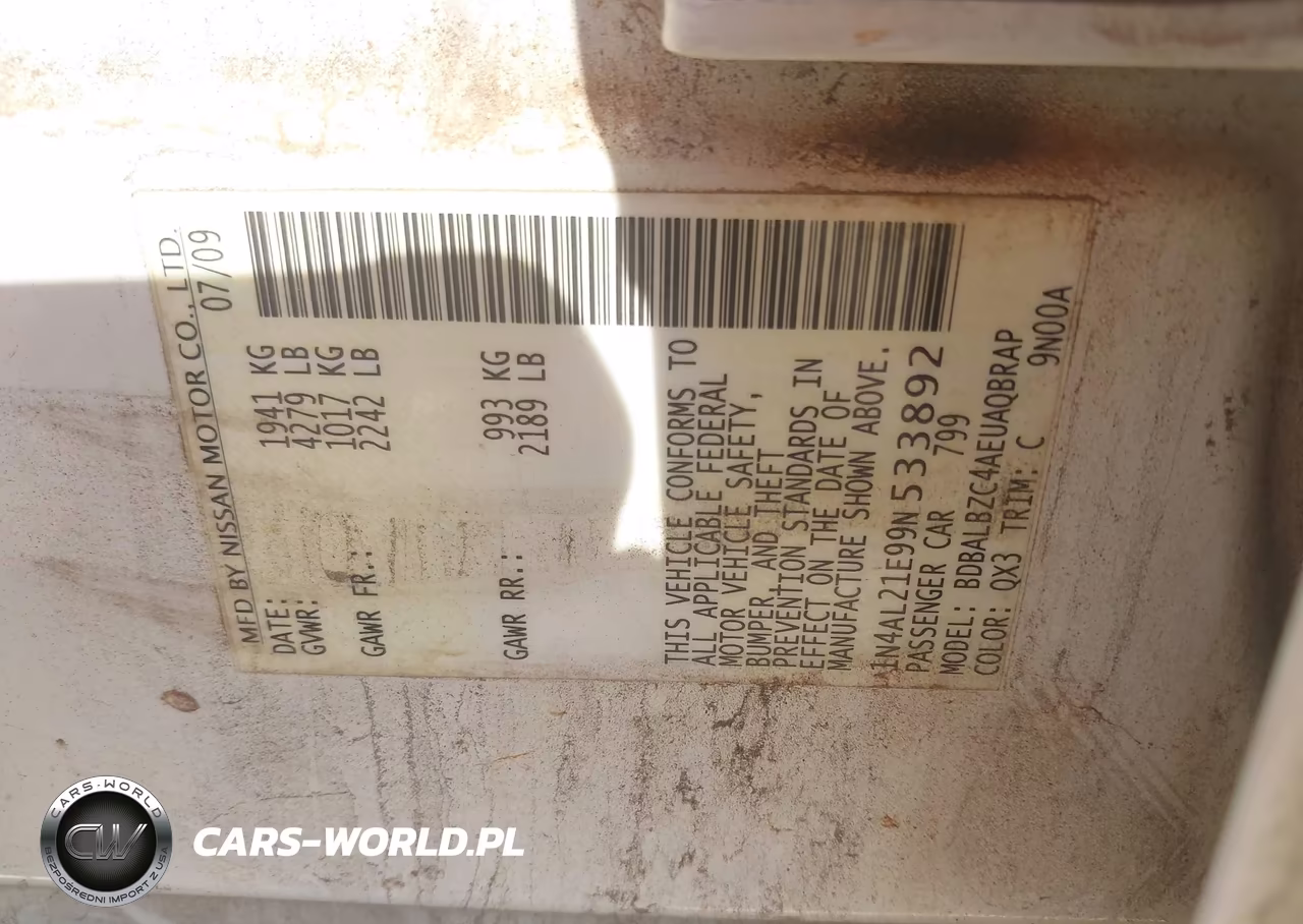 2009 Nissan Altima 2.5 S VIN:1N4AL21E99N533892 - 9