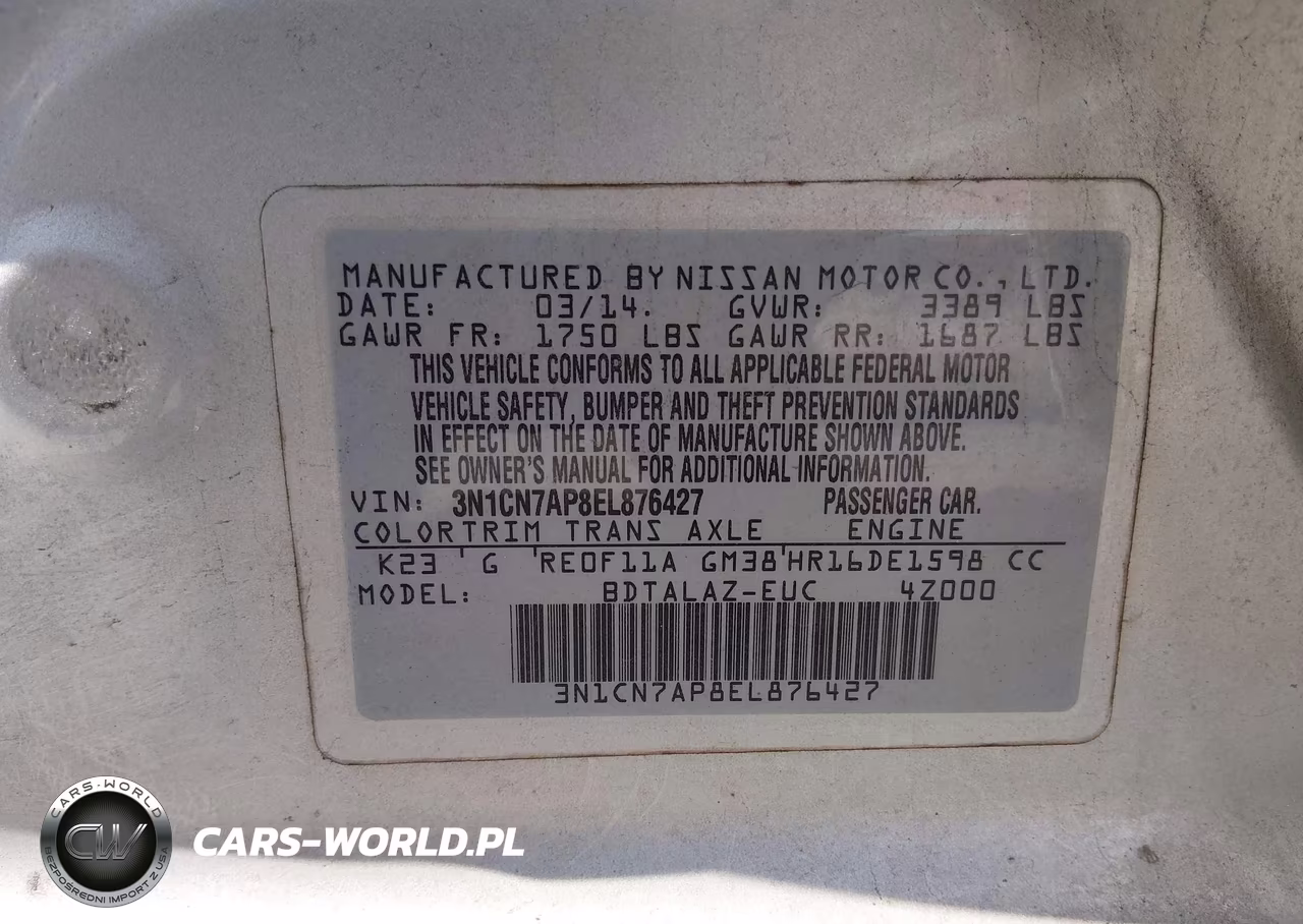2014 Nissan Versa 1.6 S+ VIN:3N1CN7AP8EL876427 - 9