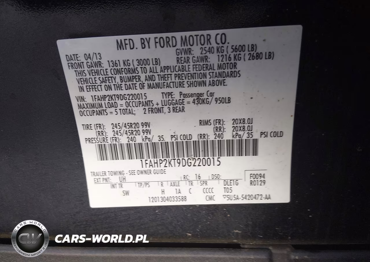 2013 Ford Taurus Sho VIN:1FAHP2KT9DG220015 - 9