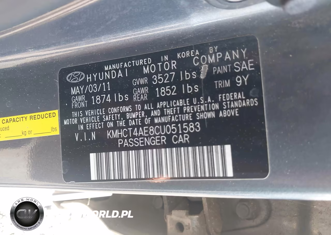 2012 Hyundai Accent Gls VIN:KMHCT4AE8CU051583 - 9