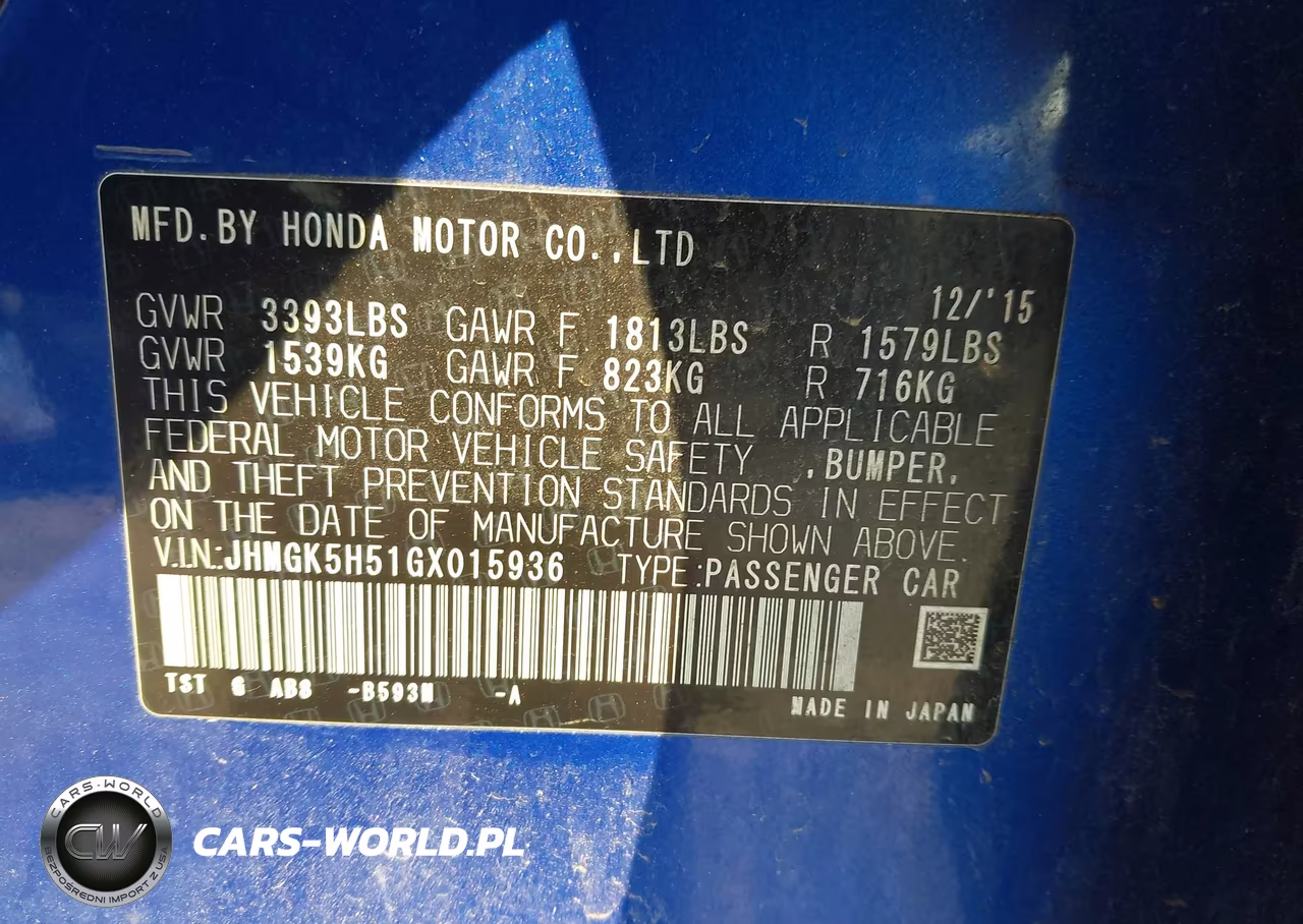 2016 Honda Fit Lx VIN:JHMGK5H51GX015936 - 9