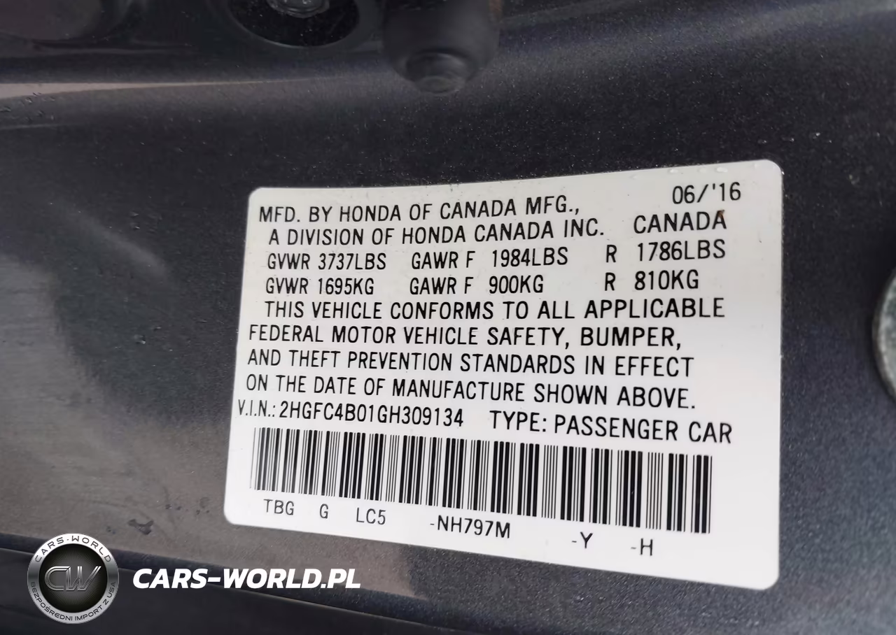 2016 Honda Civic Lx-P VIN:2HGFC4B01GH309134 - 9