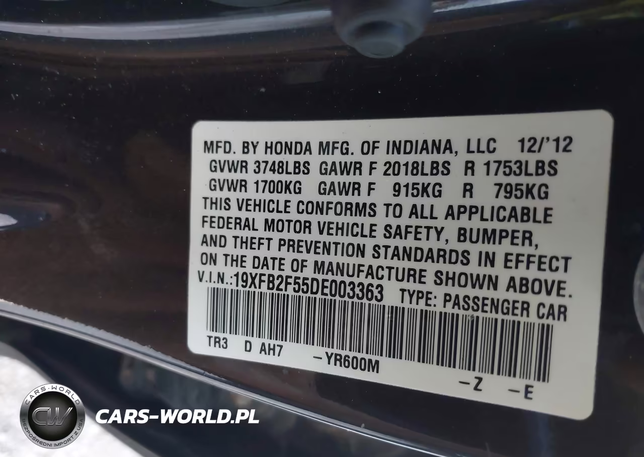 2013 Honda Civic Lx VIN:19XFB2F55DE003363 - 9