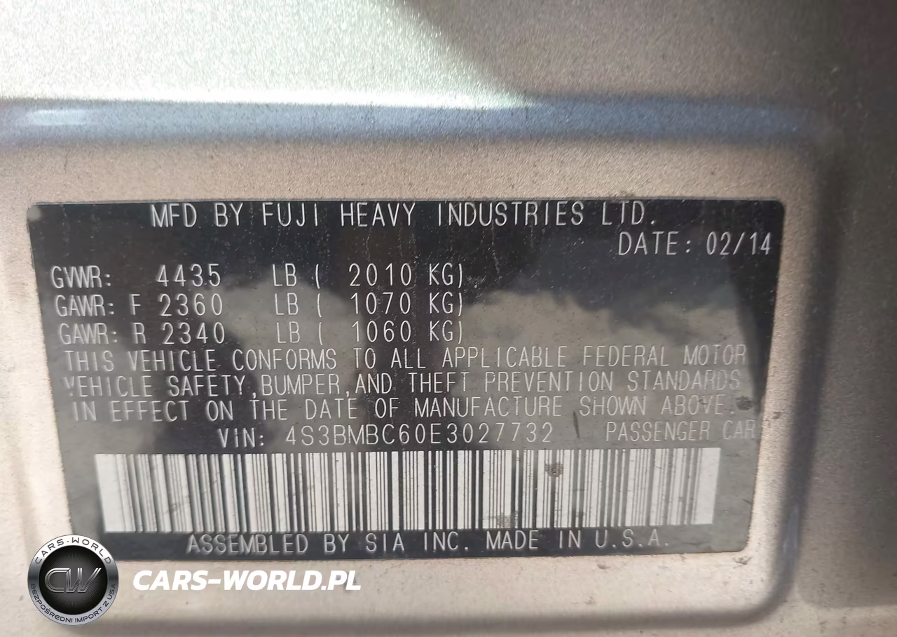2014 Subaru Legacy 2.5I Premium VIN:4S3BMBC60E3027732 - 9