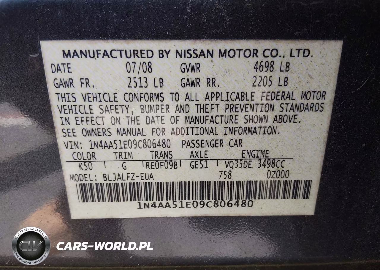 2009 Nissan Maxima 3.5 Sv VIN:1N4AA51E09C806480 - 9