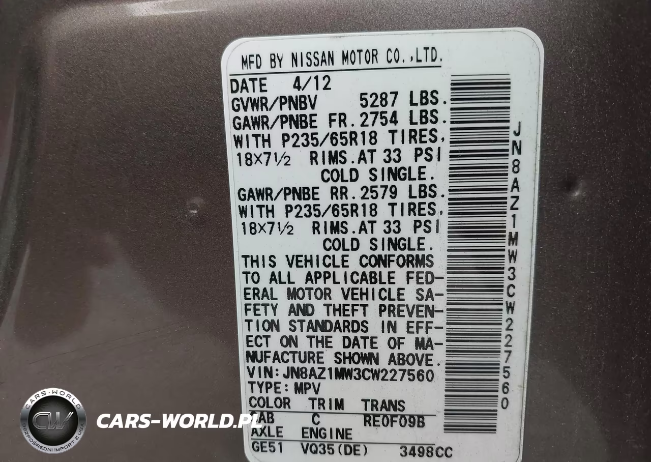 2012 Nissan Murano Sl VIN:JN8AZ1MW3CW227560 - 9