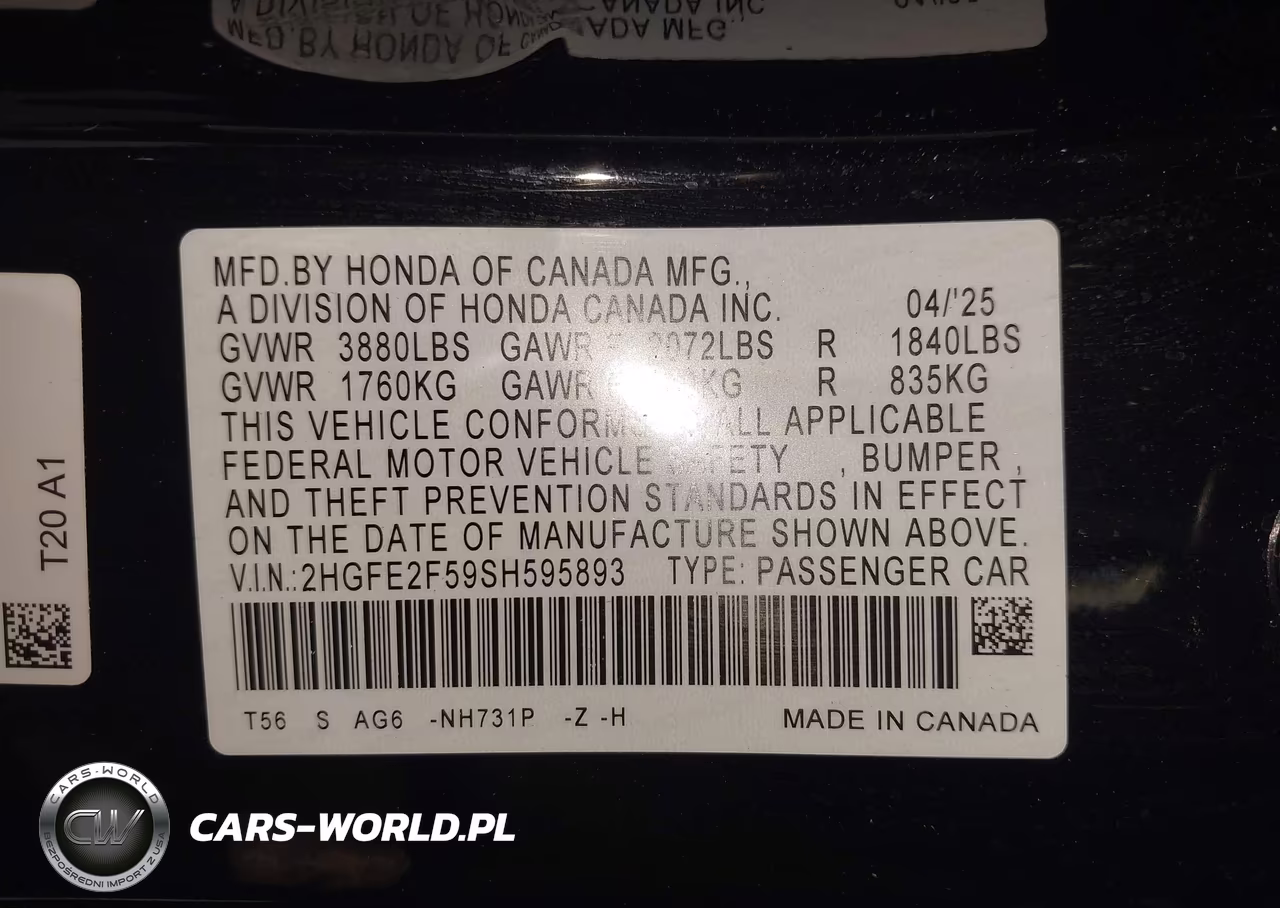 2025 Honda Civic Sport VIN:2HGFE2F59SH595893 - 9