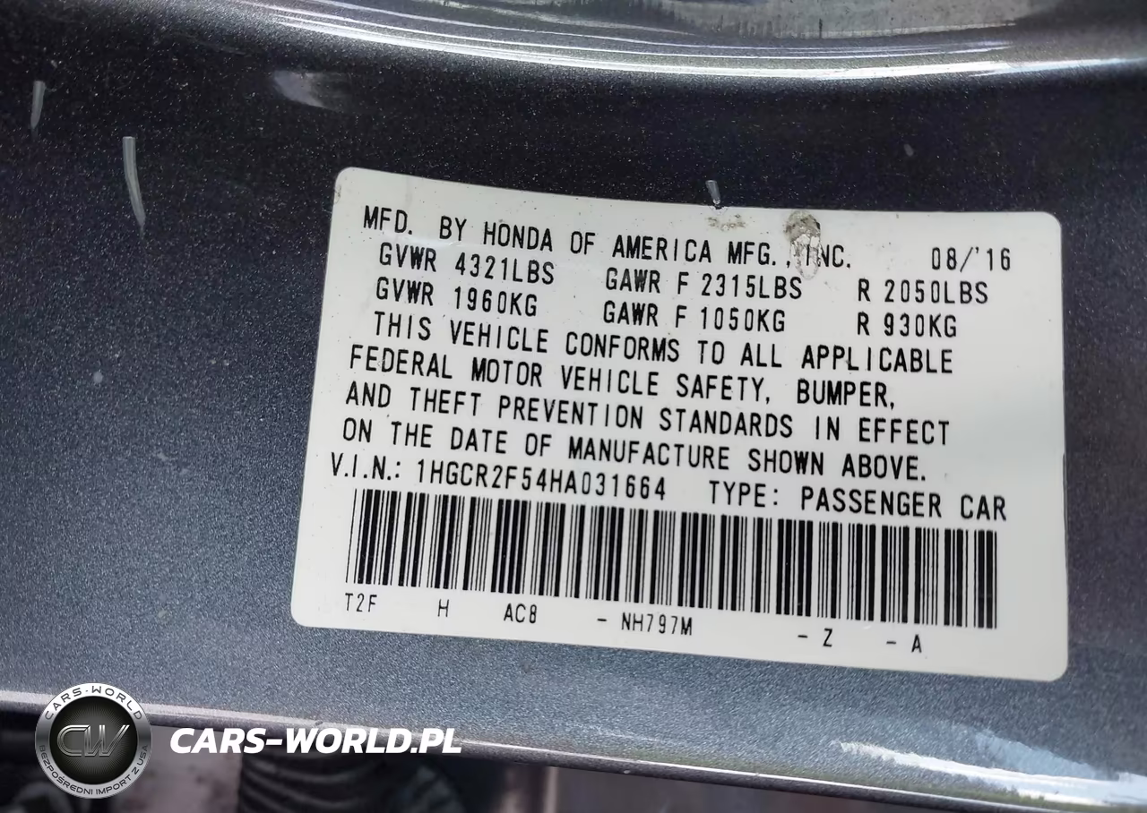 2017 Honda Accord Sport VIN:1HGCR2F54HA031664 - 9