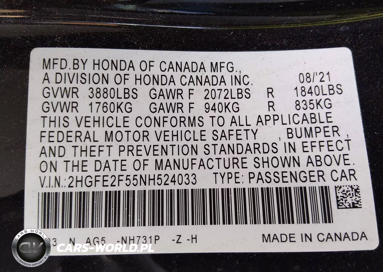 2022 HONDA CIVIC SPOR SPORT VIN:2HGFE2F55NH524033 - 9