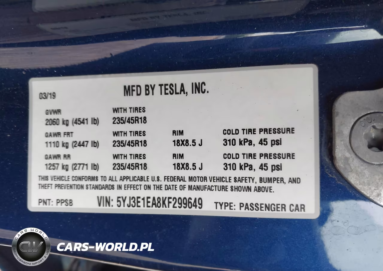 2019 Tesla Model 3 Long Range-Mid Range-Standard Range-Standard Range Plus VIN:5YJ3E1EA8KF299649 - 9