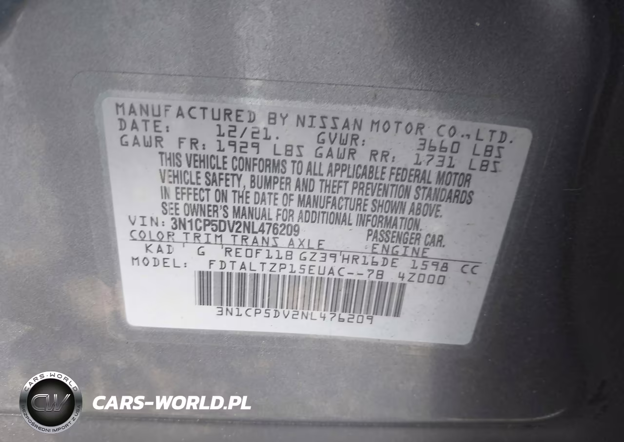 2022 Nissan Kicks Sr Xtronic Cvt VIN:3N1CP5DV2NL476209 - 9