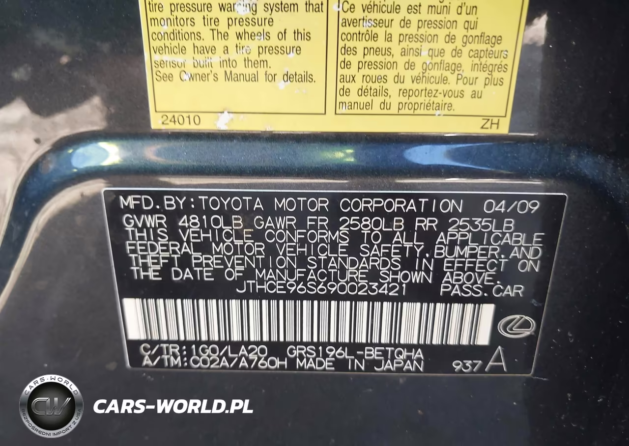 2009 Lexus Gs 350 VIN:JTHCE96S690023421 - 9