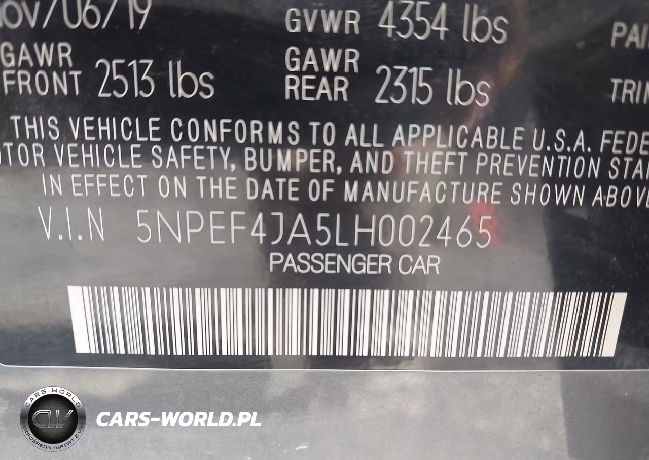 2020 Hyundai Sonata Sel VIN:5NPEF4JA5LH002465 - 9