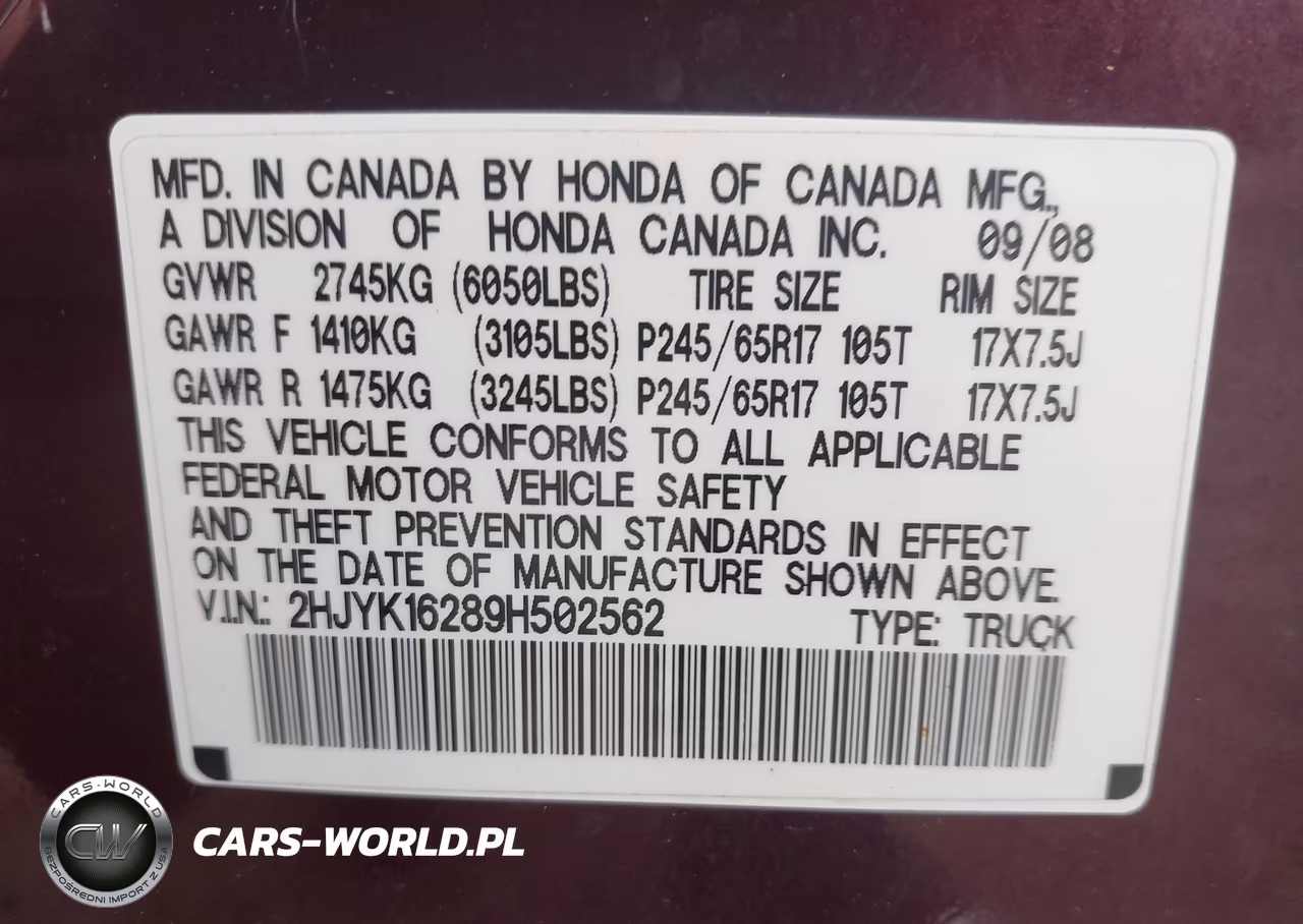 2009 Honda Ridgeline Rt VIN:2HJYK16289H502562 - 9
