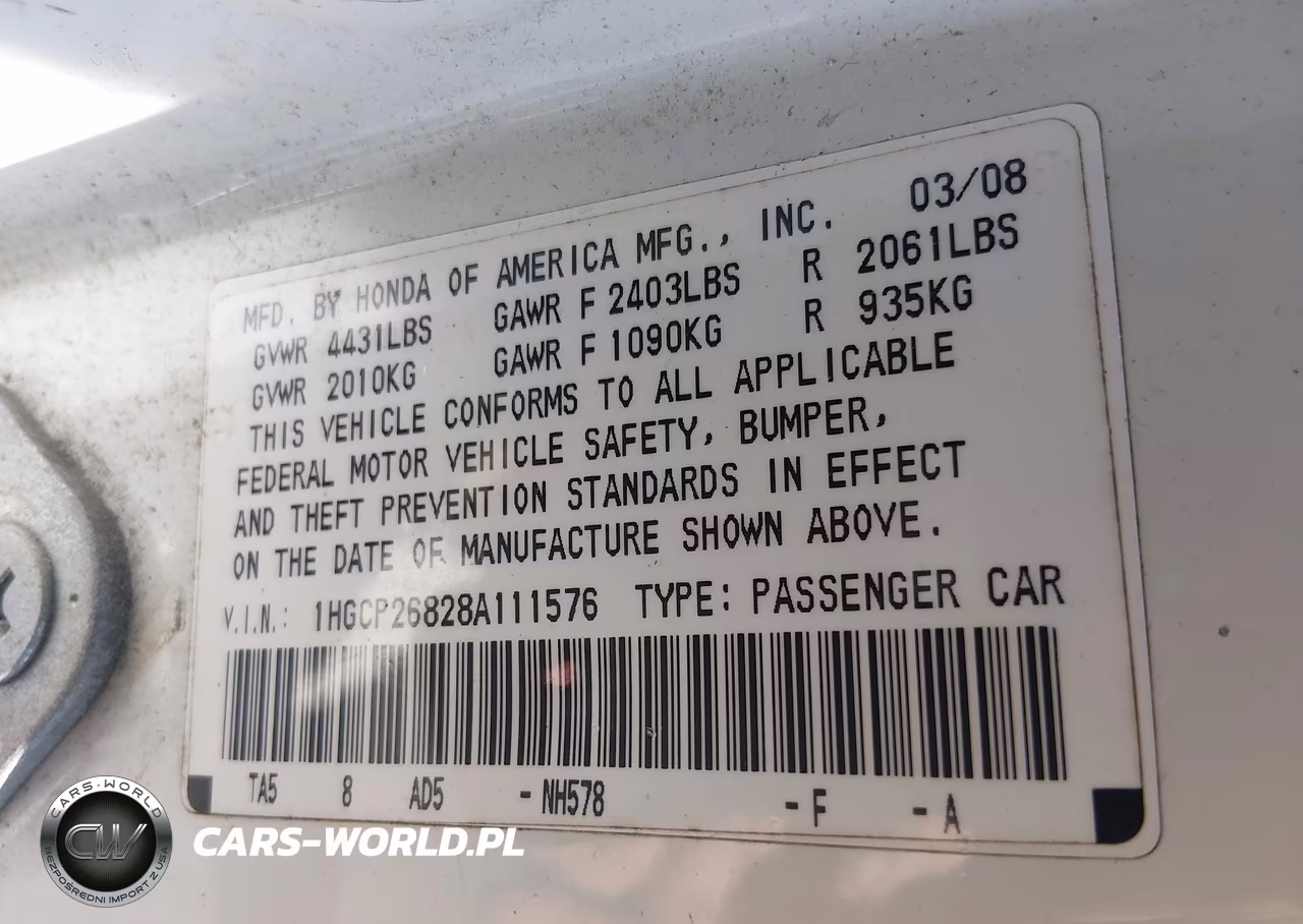 2008 Honda Accord 2.4 Ex-L VIN:1HGCP26828A111576 - 9