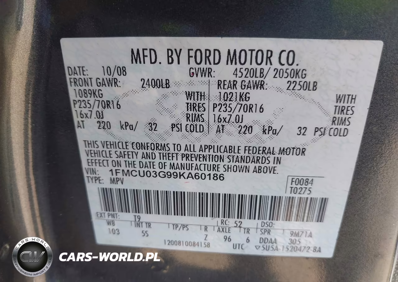 2009 Ford Escape Xlt VIN:1FMCU03G99KA60186 - 9
