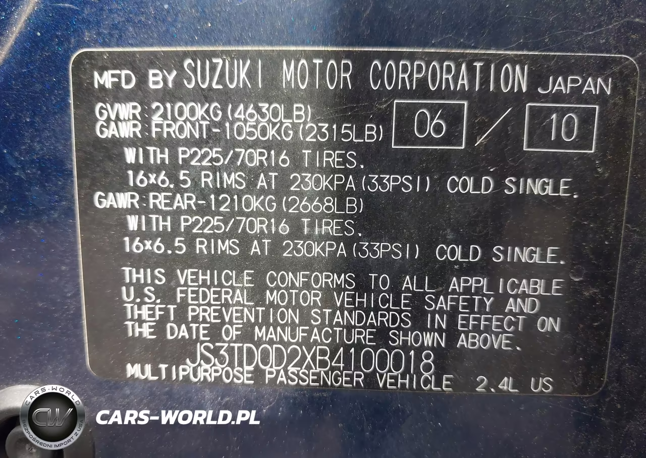 2011 Suzuki Grand Vitara Premium-Premium W-Alloy Wheels VIN:JS3TD0D2XB4100018 - 9