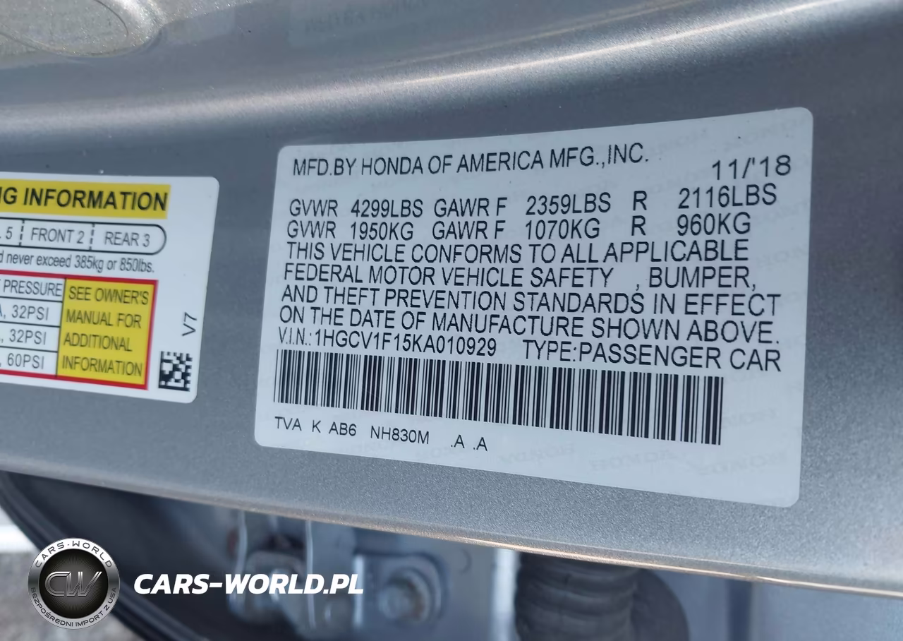 2019 Honda Accord Lx VIN:1HGCV1F15KA010929 - 9