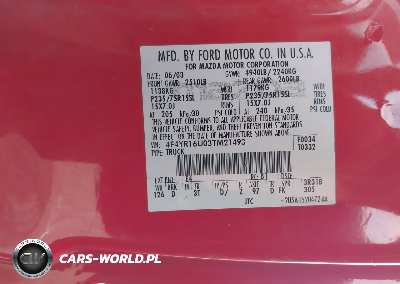2003 Mazda B3000 Ds VIN:4F4YR16U03TM21493 - 9