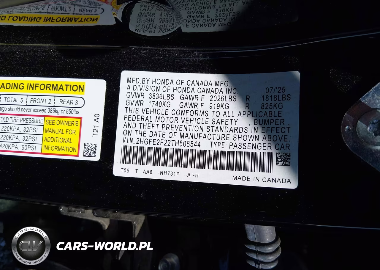 2026 Honda Civic Lx VIN:2HGFE2F22TH506544 - 9