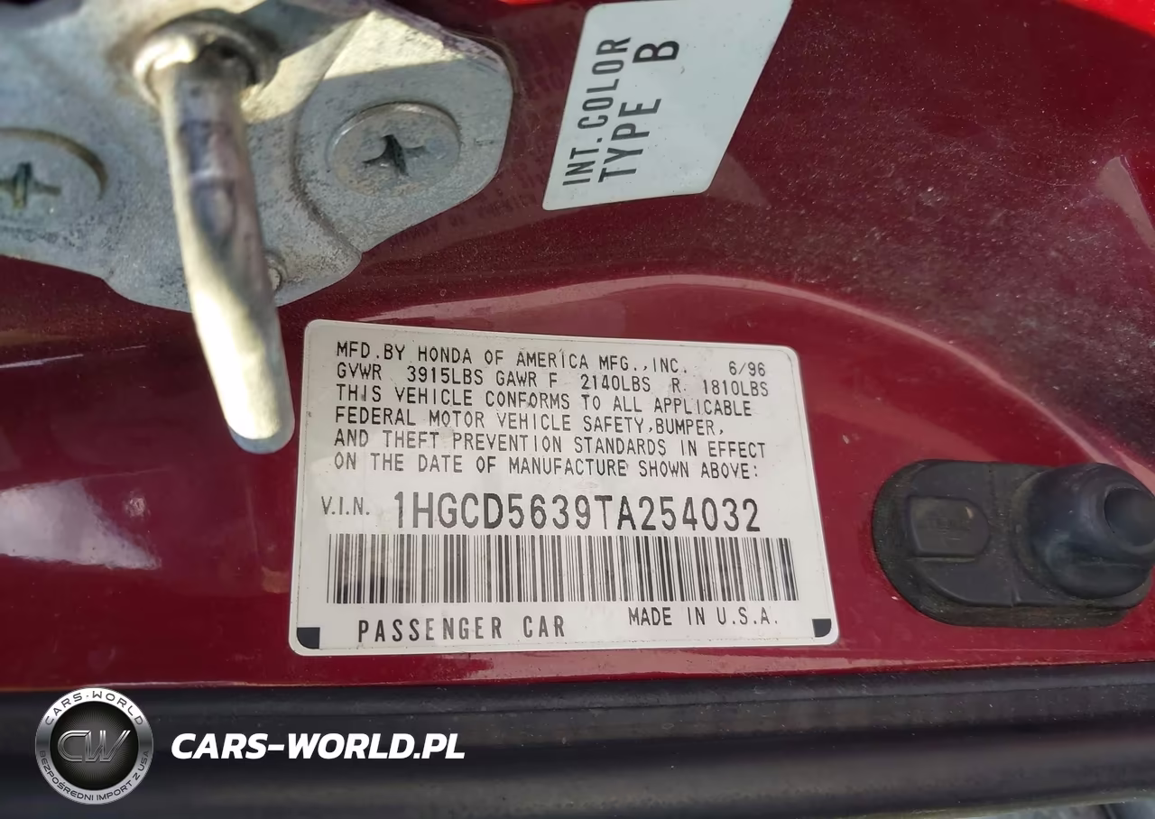 1996 Honda Accord Lx-Ex VIN:1HGCD5639TA254032 - 9