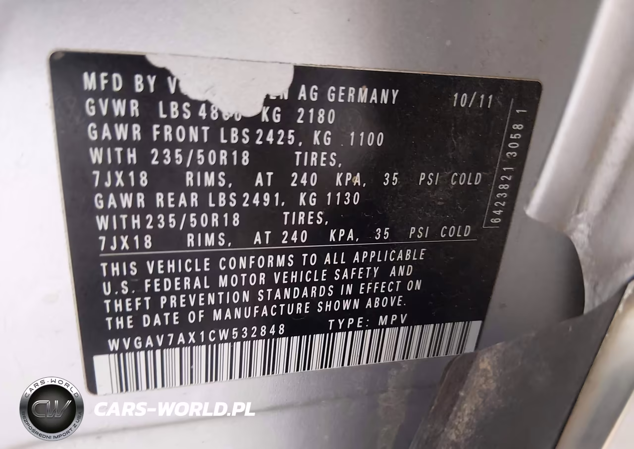 2012 Volkswagen Tiguan Se VIN:WVGAV7AX1CW532848 - 9