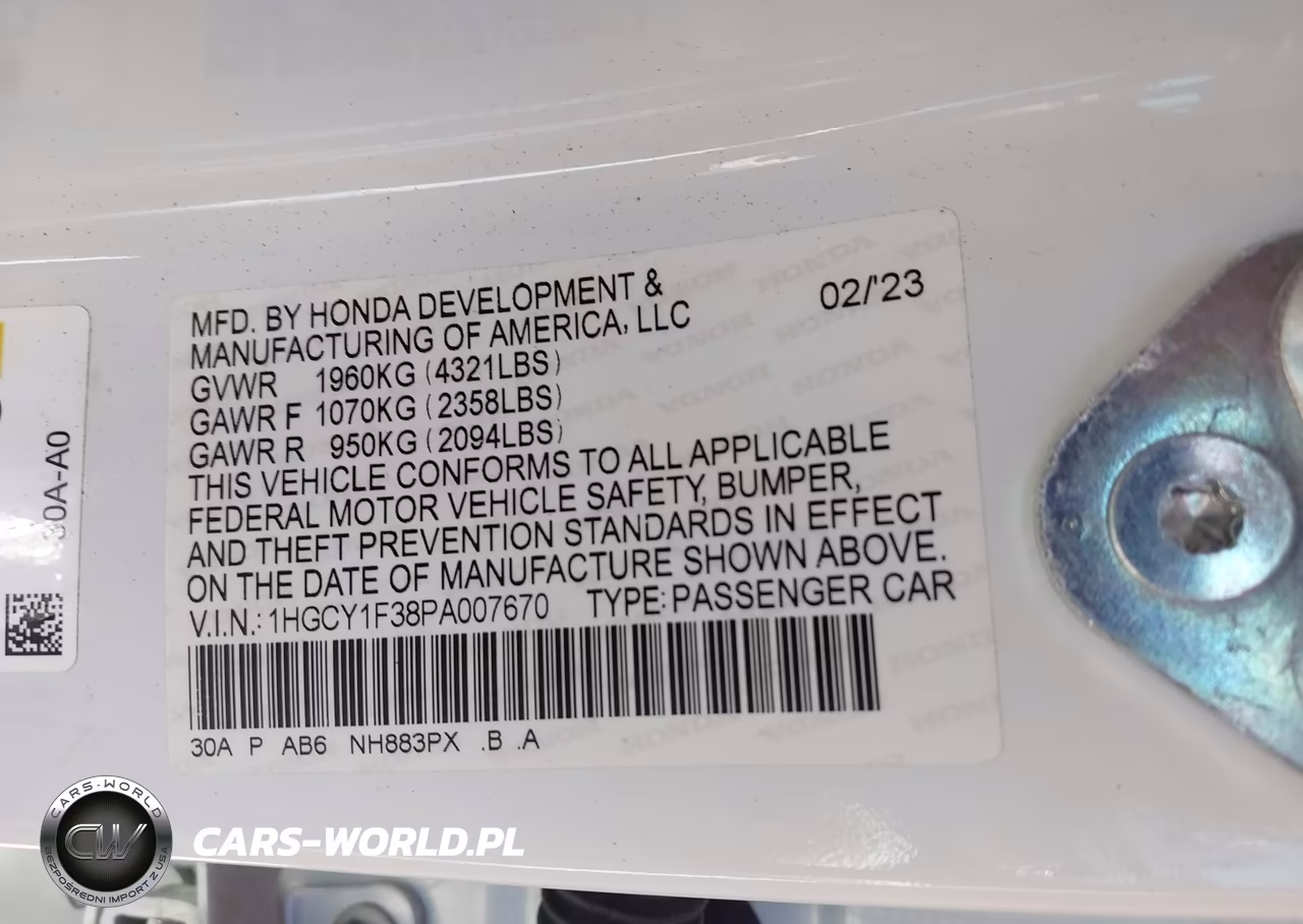 2023 Honda Accord Ex VIN:1HGCY1F38PA007670 - 9
