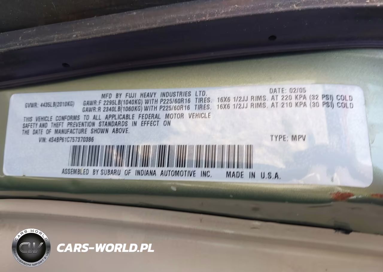 2005 Subaru Outback 2.5I VIN:4S4BP61C757370386 - 9